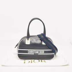 Pre Owned Dior Navy Blue/White Leather and Rubber Medium Vibe Bowler Bag