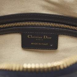 Pre Owned Dior Navy Blue/White Leather and Rubber Medium Vibe Bowler Bag
