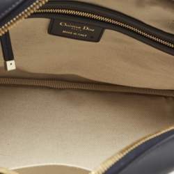 Pre Owned Dior Navy Blue/White Leather and Rubber Medium Vibe Bowler Bag