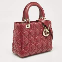 Pre Owned Dior Red Cannage Leather Medium Lady Dior Tote