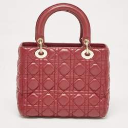 Pre Owned Dior Red Cannage Leather Medium Lady Dior Tote