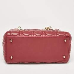 Pre Owned Dior Red Cannage Leather Medium Lady Dior Tote