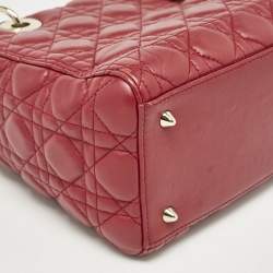 Pre Owned Dior Red Cannage Leather Medium Lady Dior Tote