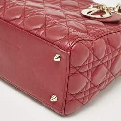 Pre Owned Dior Red Cannage Leather Medium Lady Dior Tote
