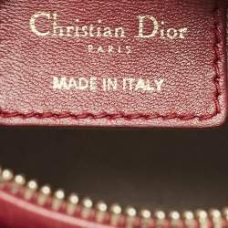 Pre Owned Dior Red Cannage Leather Medium Lady Dior Tote