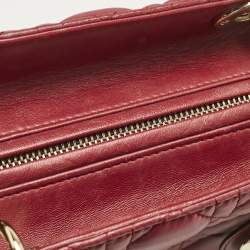 Pre Owned Dior Red Cannage Leather Medium Lady Dior Tote