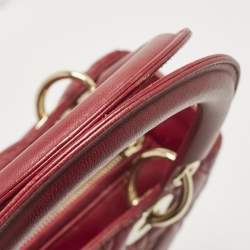 Pre Owned Dior Red Cannage Leather Medium Lady Dior Tote
