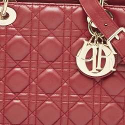 Pre Owned Dior Red Cannage Leather Medium Lady Dior Tote