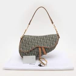 Pre Owned Dior Green/Tan Oblique Canvas Saddle Bag