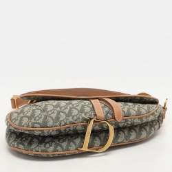 Pre Owned Dior Green/Tan Oblique Canvas Saddle Bag