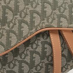 Pre Owned Dior Green/Tan Oblique Canvas Saddle Bag
