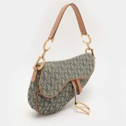 Pre Owned Dior Green/Tan Oblique Canvas Saddle Bag