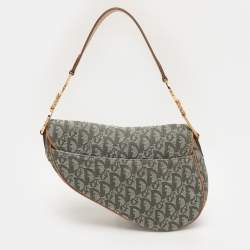 Pre Owned Dior Green/Tan Oblique Canvas Saddle Bag