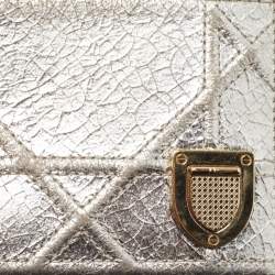 Pre Owned Dior Silver Crackled Patent Leather Diorama Card Holder 