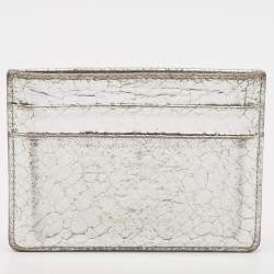 Pre Owned Dior Silver Crackled Patent Leather Diorama Card Holder 
