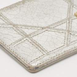 Pre Owned Dior Silver Crackled Patent Leather Diorama Card Holder 