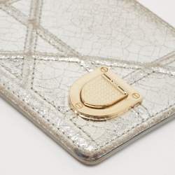 Pre Owned Dior Silver Crackled Patent Leather Diorama Card Holder 