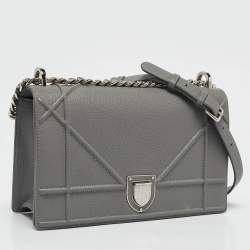 Pre Owned Dior Grey Leather Medium Diorama Flap Shoulder Bag