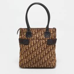 Pre Owned Dior Brown Diorissimo Canvas and Leather Buckle Tote