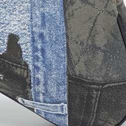 Pre Owned Dior Tricolor Denim Print Mini Saddle Bag
