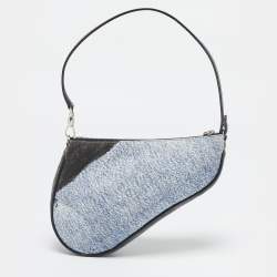 Pre Owned Dior Tricolor Denim Print Mini Saddle Bag