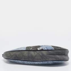 Pre Owned Dior Tricolor Denim Print Mini Saddle Bag