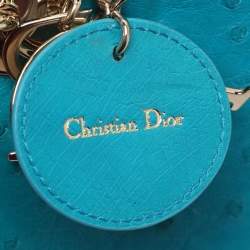 Pre Owned Dior Turquoise Ostrich Leather Medium Lady Dior Tote
