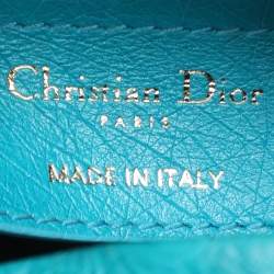 Pre Owned Dior Turquoise Ostrich Leather Medium Lady Dior Tote
