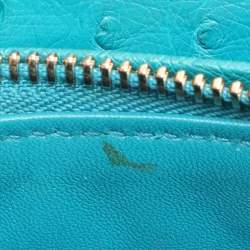 Pre Owned Dior Turquoise Ostrich Leather Medium Lady Dior Tote