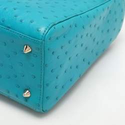 Pre Owned Dior Turquoise Ostrich Leather Medium Lady Dior Tote