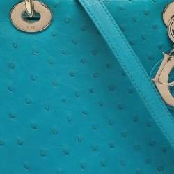 Pre Owned Dior Turquoise Ostrich Leather Medium Lady Dior Tote