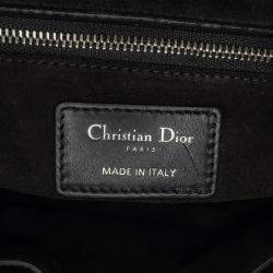 Dior Black White Leather Medium Checkered Lady Dior Tote Bag