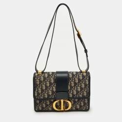 Pre Owned Dior Navy Blue Oblique Canvas and Leather 30 Montaigne Shoulder Bag