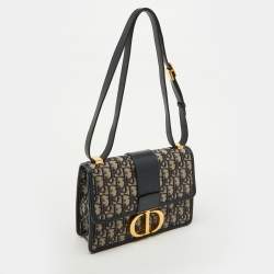 Pre Owned Dior Navy Blue Oblique Canvas and Leather 30 Montaigne Shoulder Bag