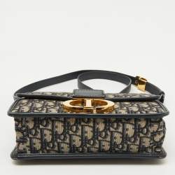 Pre Owned Dior Navy Blue Oblique Canvas and Leather 30 Montaigne Shoulder Bag