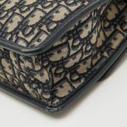 Pre Owned Dior Navy Blue Oblique Canvas and Leather 30 Montaigne Shoulder Bag