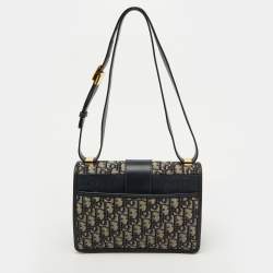 Pre Owned Dior Navy Blue Oblique Canvas and Leather 30 Montaigne Shoulder Bag