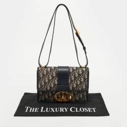 Pre Owned Dior Navy Blue Oblique Canvas and Leather 30 Montaigne Shoulder Bag