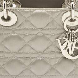 Pre Owned Dior Grey Quilted Fabric Mini Lady Dior Tote