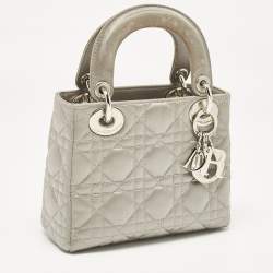 Pre Owned Dior Grey Quilted Fabric Mini Lady Dior Tote