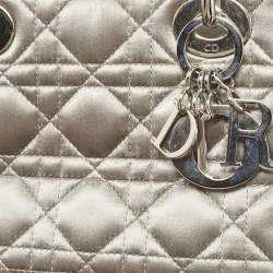 Pre Owned Dior Grey Quilted Fabric Mini Lady Dior Tote