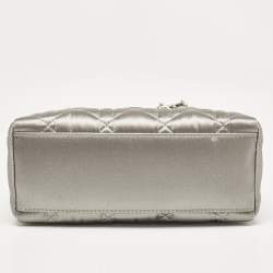 Pre Owned Dior Grey Quilted Fabric Mini Lady Dior Tote