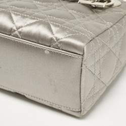 Pre Owned Dior Grey Quilted Fabric Mini Lady Dior Tote