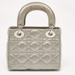 Pre Owned Dior Grey Quilted Fabric Mini Lady Dior Tote
