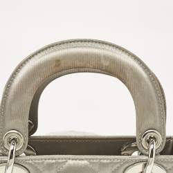 Pre Owned Dior Grey Quilted Fabric Mini Lady Dior Tote