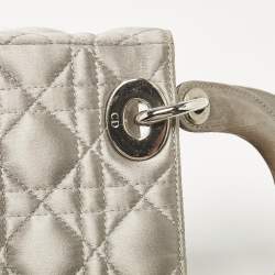Pre Owned Dior Grey Quilted Fabric Mini Lady Dior Tote