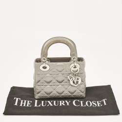 Pre Owned Dior Grey Quilted Fabric Mini Lady Dior Tote