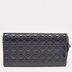 Dior Navy Blue Micro Cannage Patent Leather Lady Dior Chain Clutch