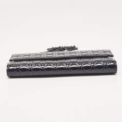 Dior Navy Blue Micro Cannage Patent Leather Lady Dior Chain Clutch