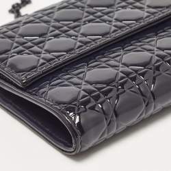Dior Navy Blue Micro Cannage Patent Leather Lady Dior Chain Clutch